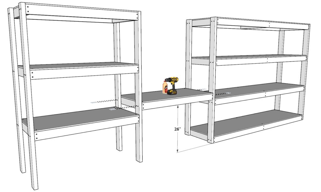 Attaching the shelving unit together with screws