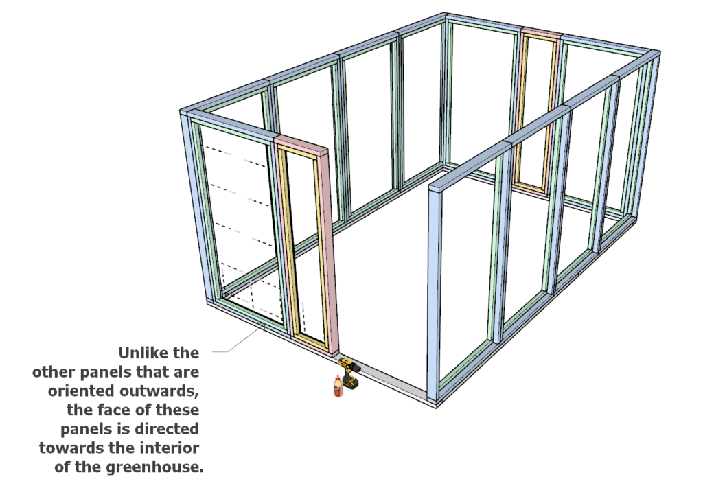 Attaching the side wall frame to greenhouse base