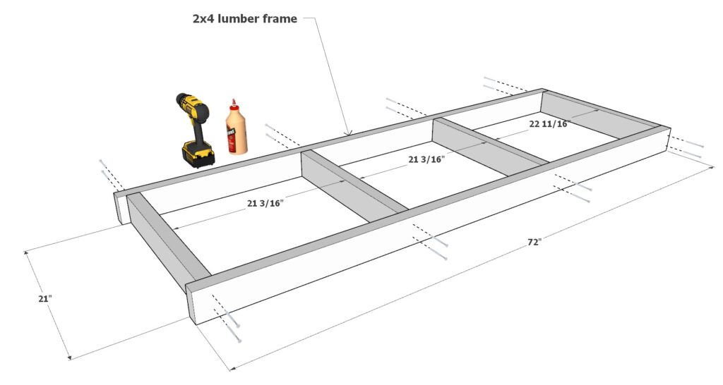 Building the 2x4frame for the garage storage shelf.