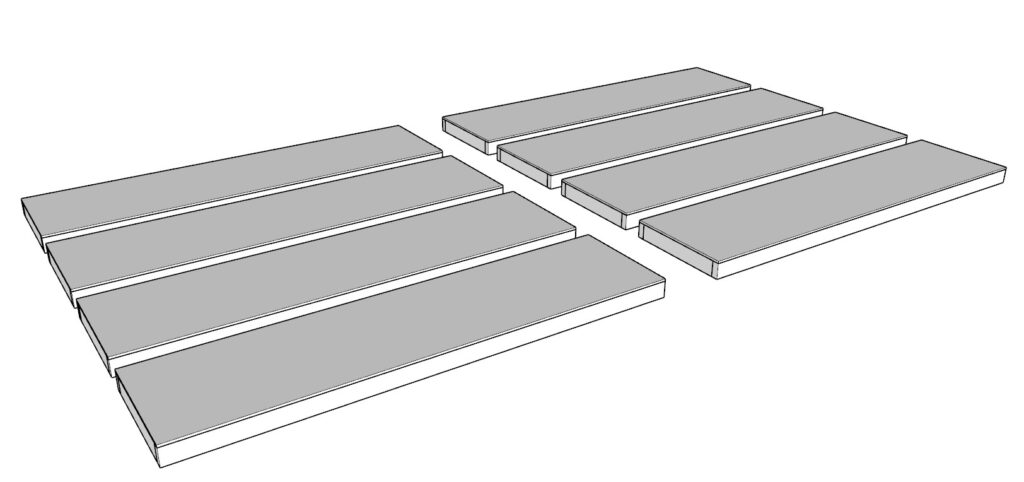 Creating eight identical shelf components.