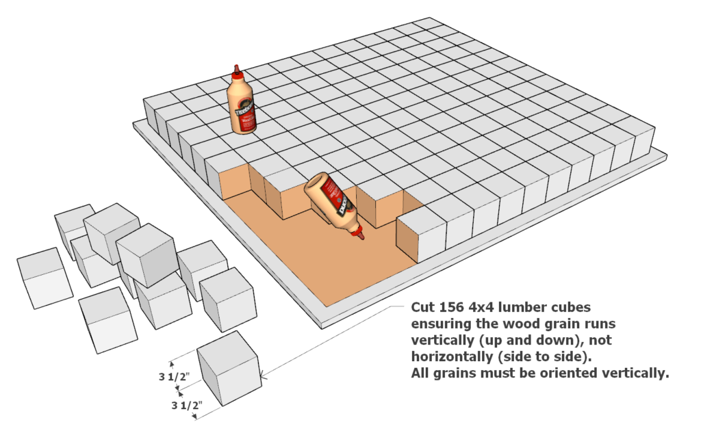 Adding 4x4 lumber cubes to create the face of the axe throwing target