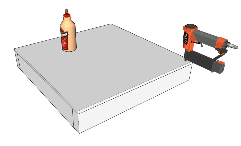 Securing plywood sheet to shelf frame