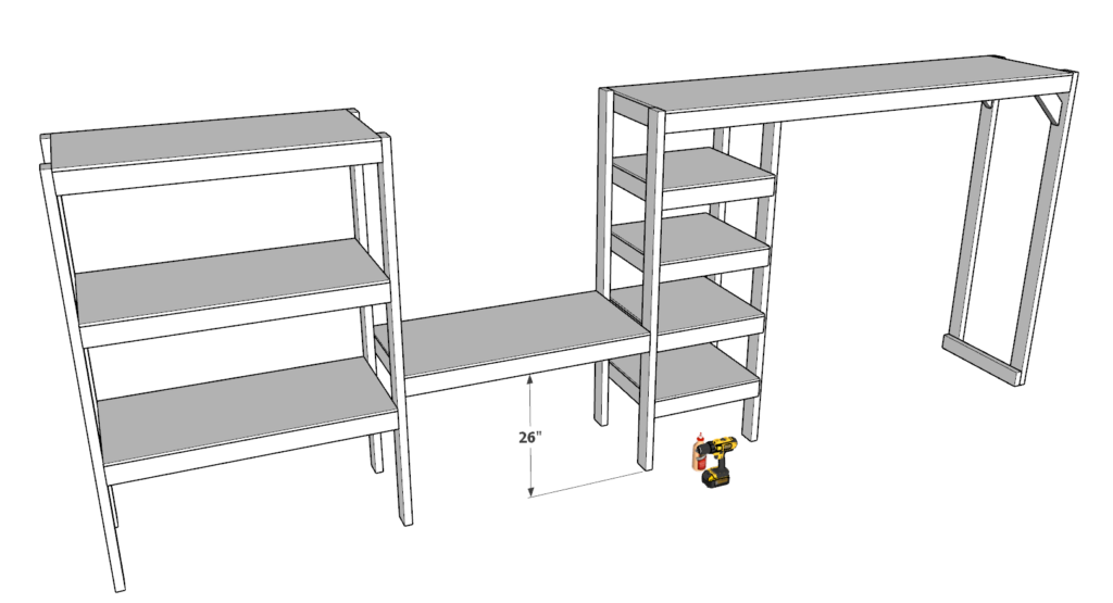 Securing the shelf components together.