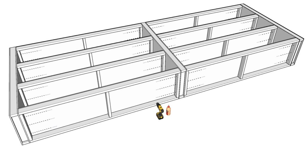 Securing the shelf components together.