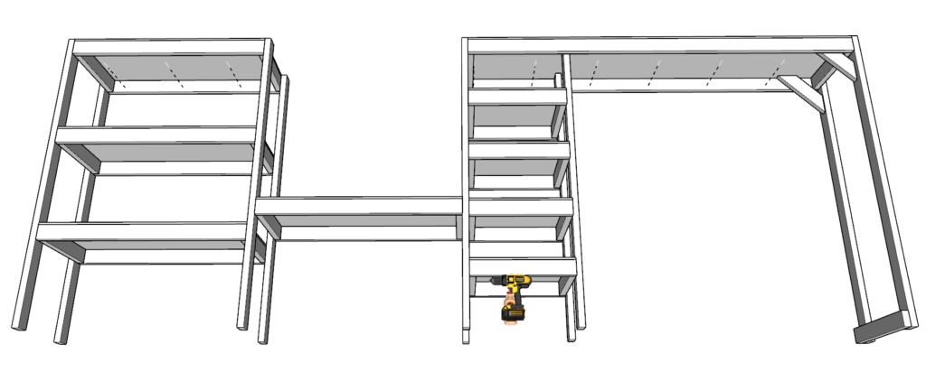 Securing the shelf to the wall studs