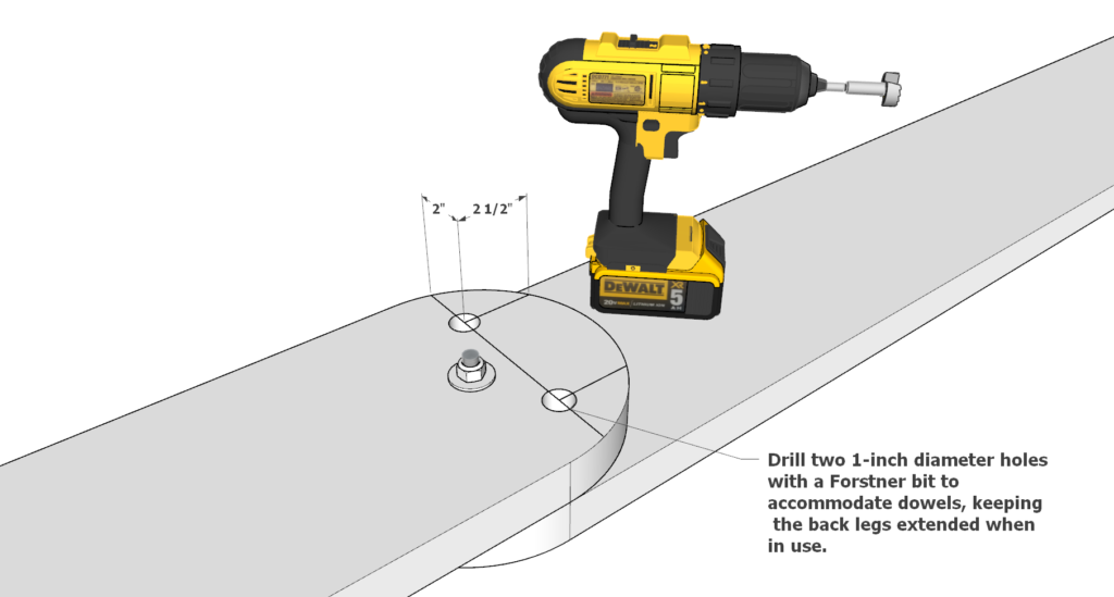 Drilling the dowel holes for the back legs of the target