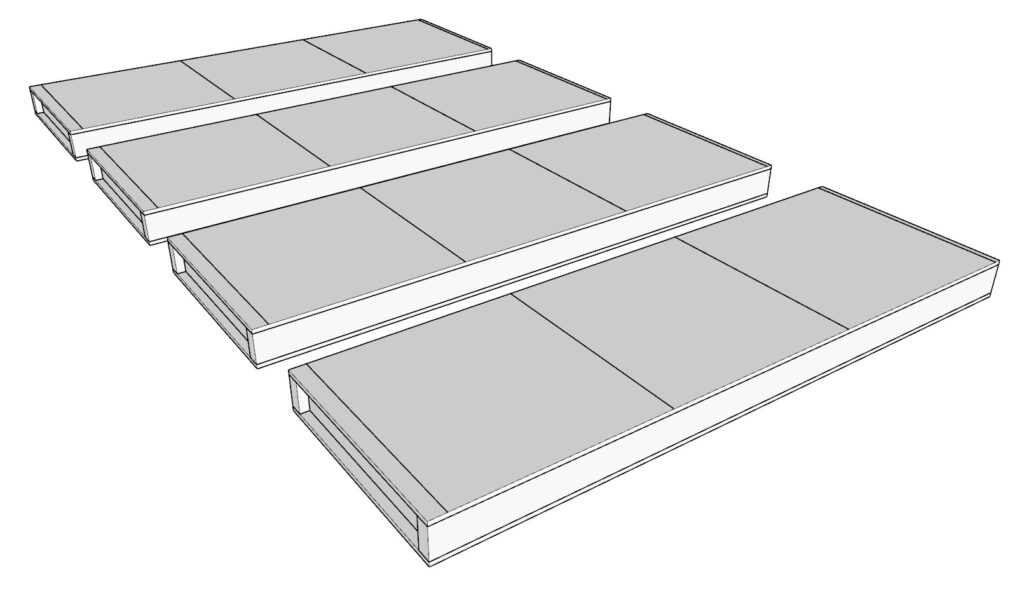 Creating 4 identical vertical shelf wall components.