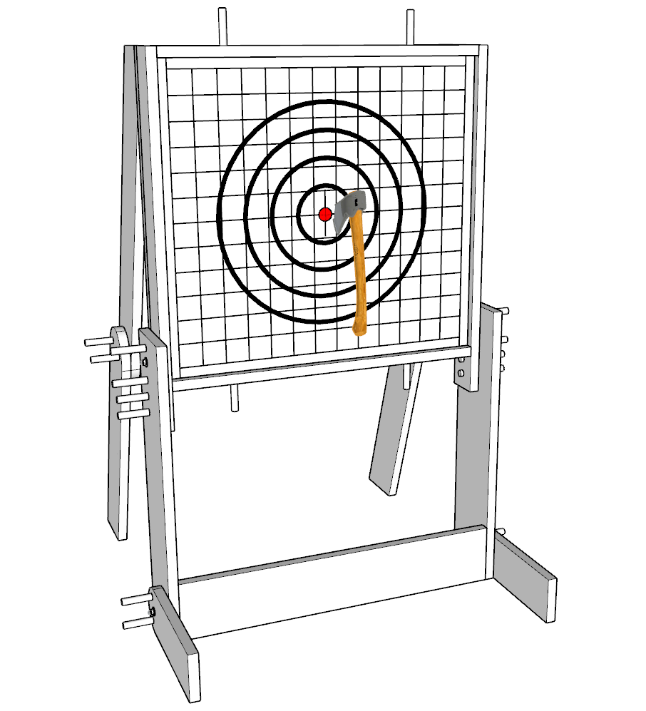 Adding the dowels to stand the DIY axe throwing target