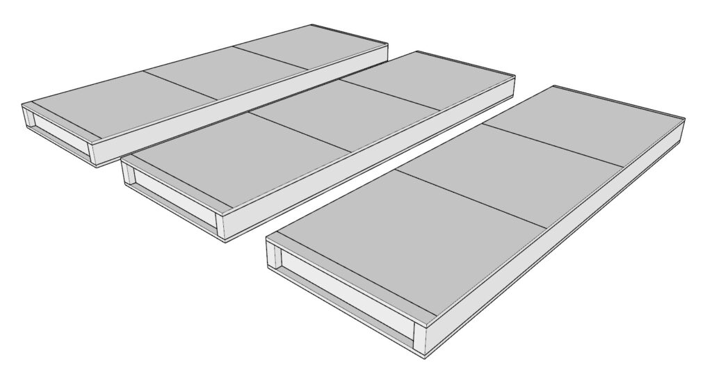 Creating 3 identical vertical shelf wall components.