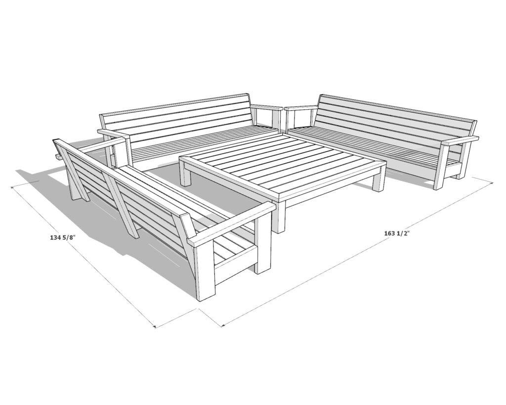 patio set table and bench project dimensions