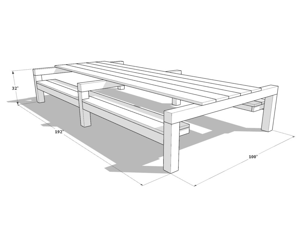 DIY outdoor table and bench dimensions