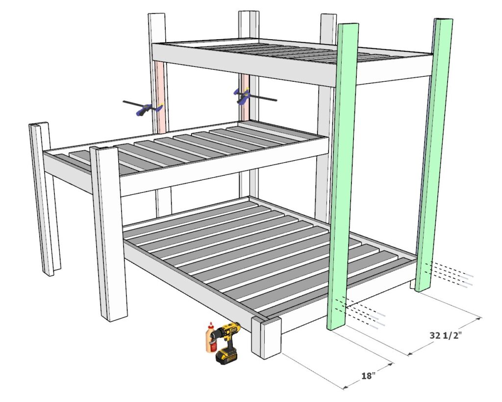 Assembly of top bunk frame