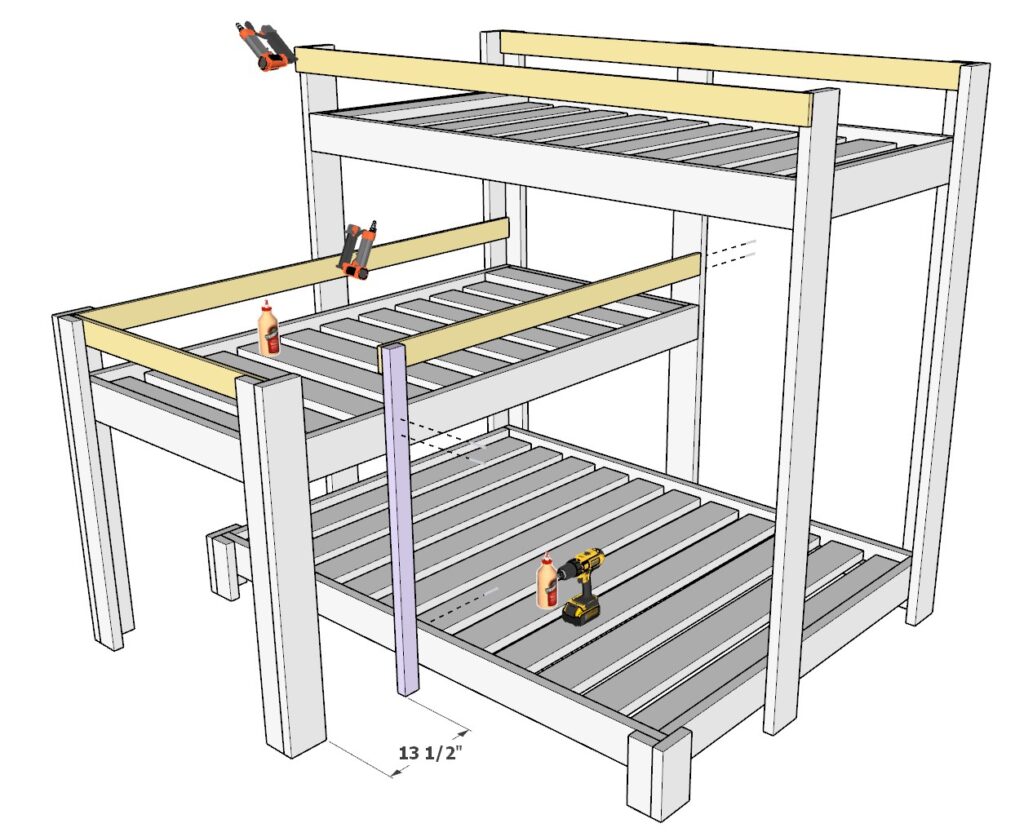 Adding twin bunk bed raining components