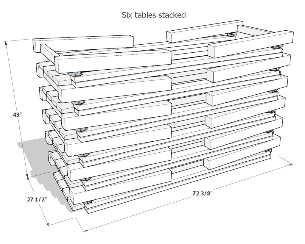 DIY folding table stacked dimensions