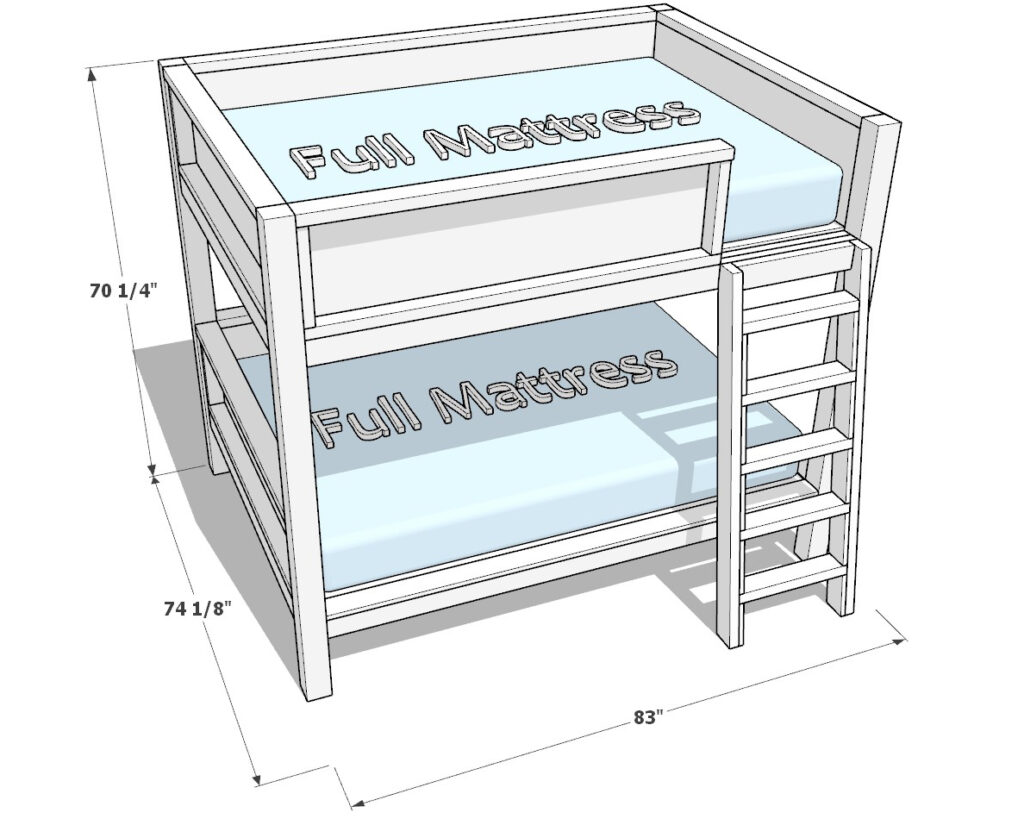 DIY bunk bed twin over twin dimensions