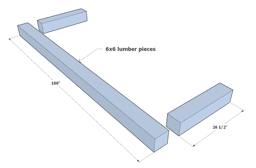 Cutting the 6x6 lumber down to size to create the legs and table supports