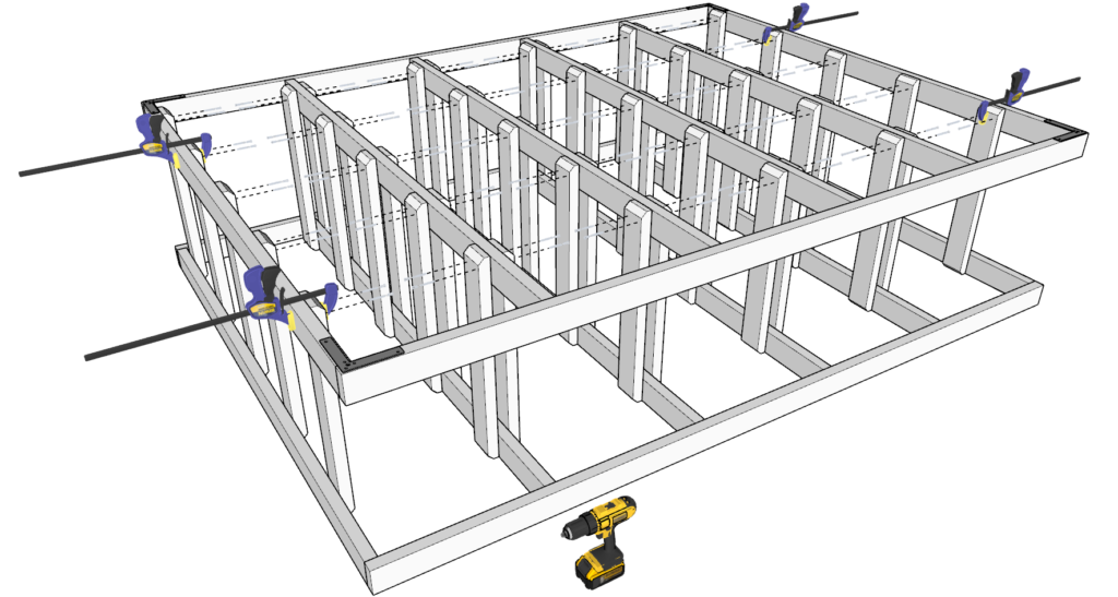 Adding the second frame to the tote storage system