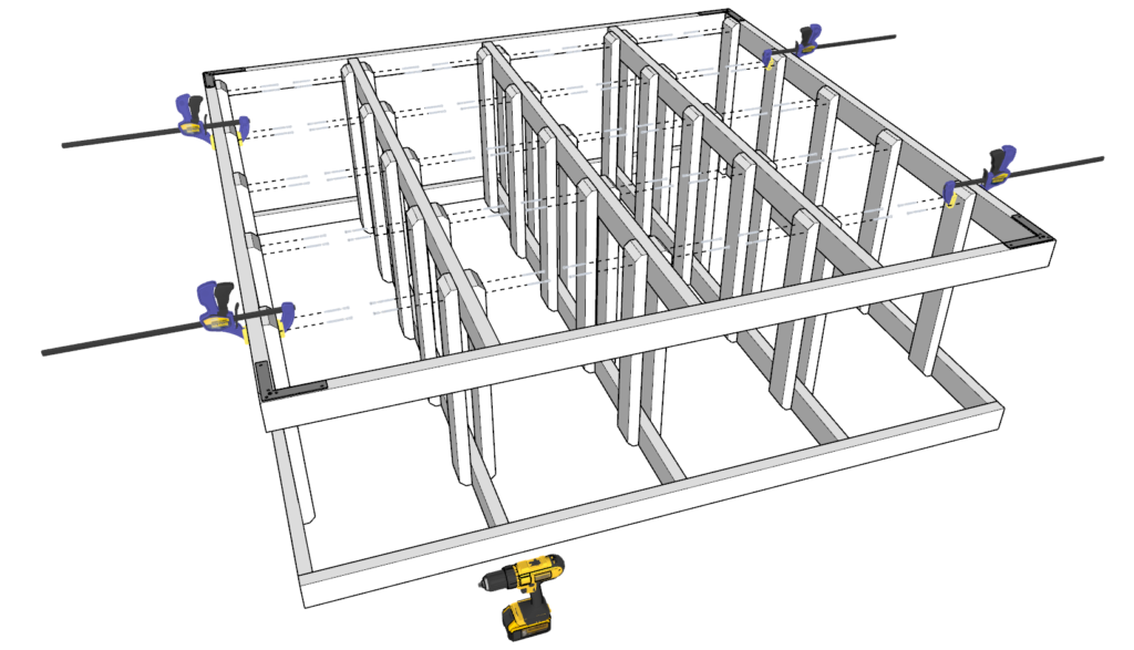 Adding the second frame to the tote storage system