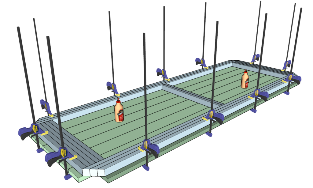 Securing the table top boards to the table top reinforcement frame