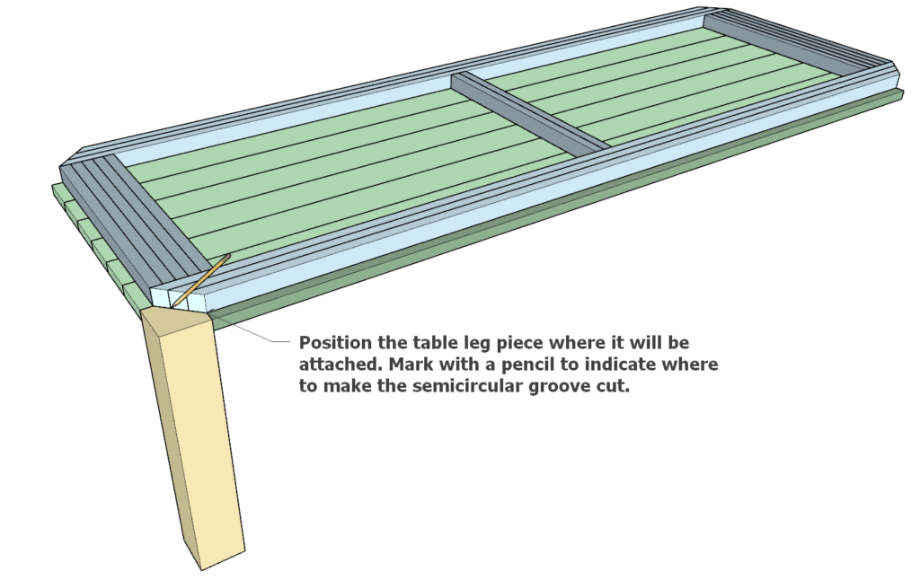 cutting out the semi-circular groove for dinning table legs