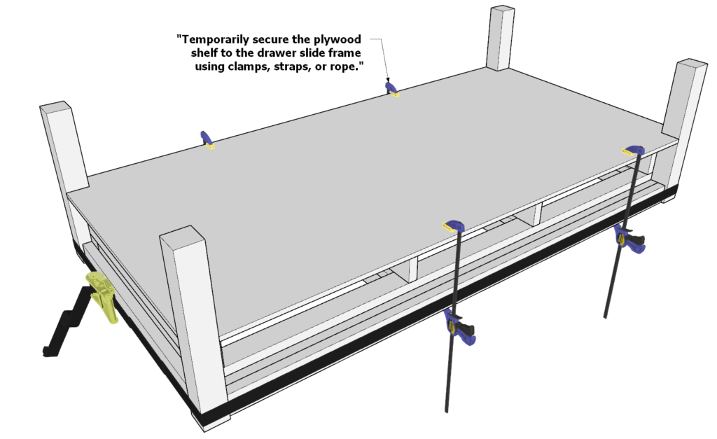 Attaching work bench shelf top