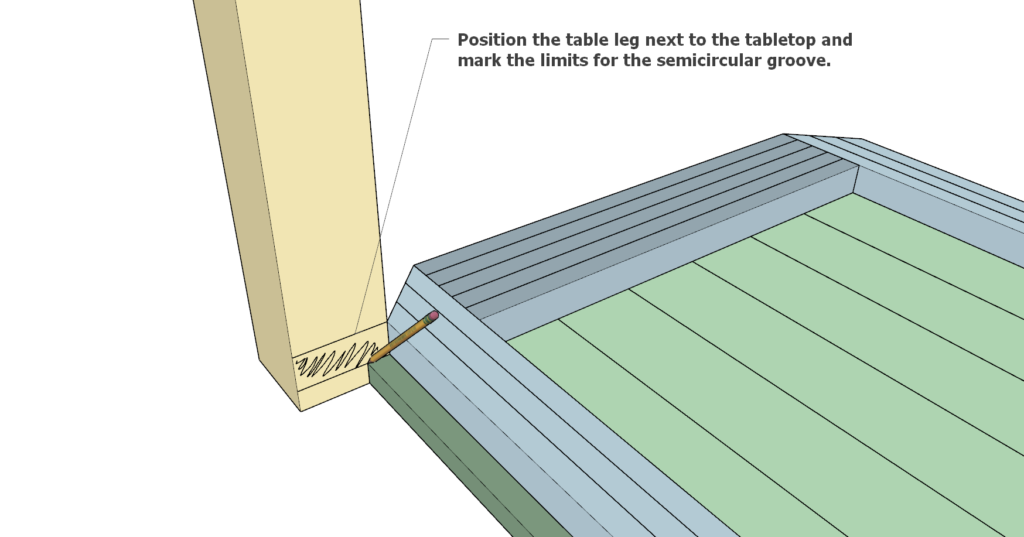 cutting out the semi-circular groove for dinning table legs