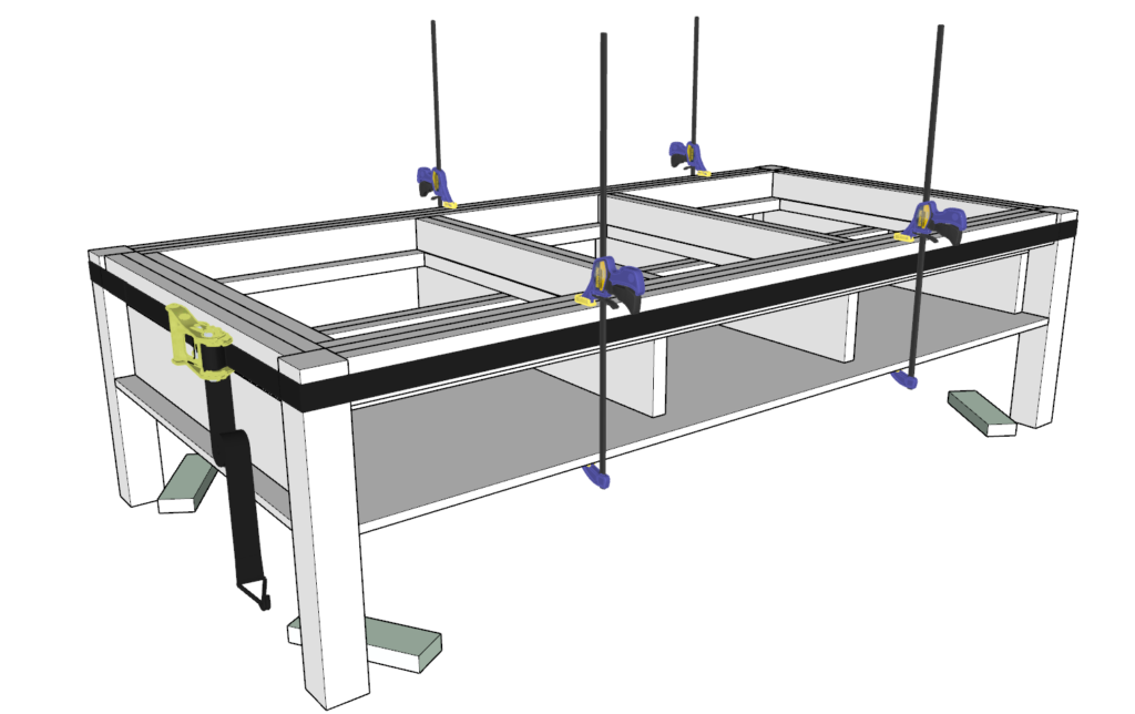 Adding the work bench work surface frame