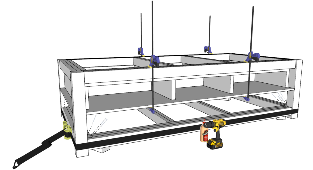 Adding the work bench work surface frame