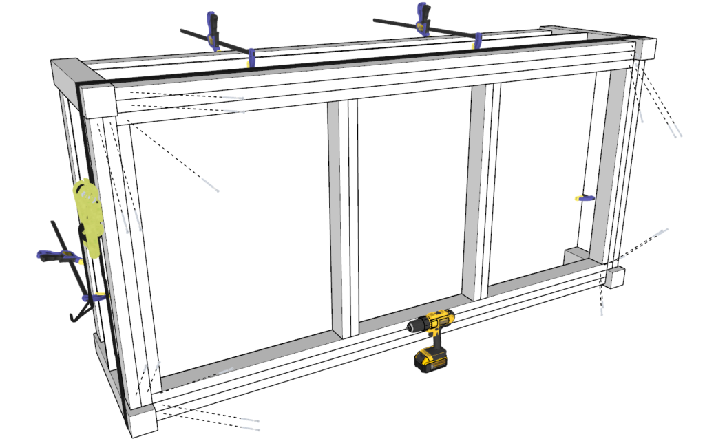 Adding the work bench work surface frame