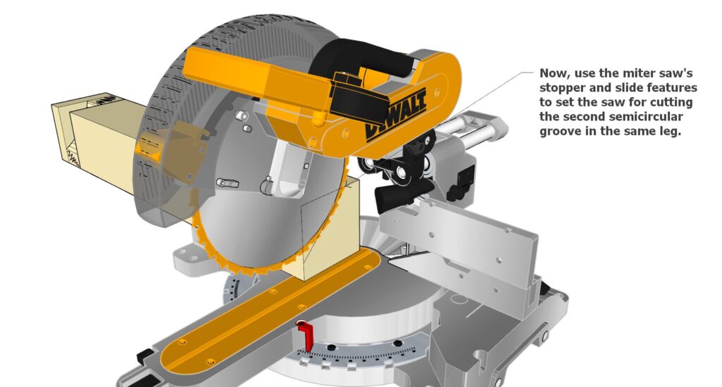 cutting out the semi-circular groove for dinning table legs