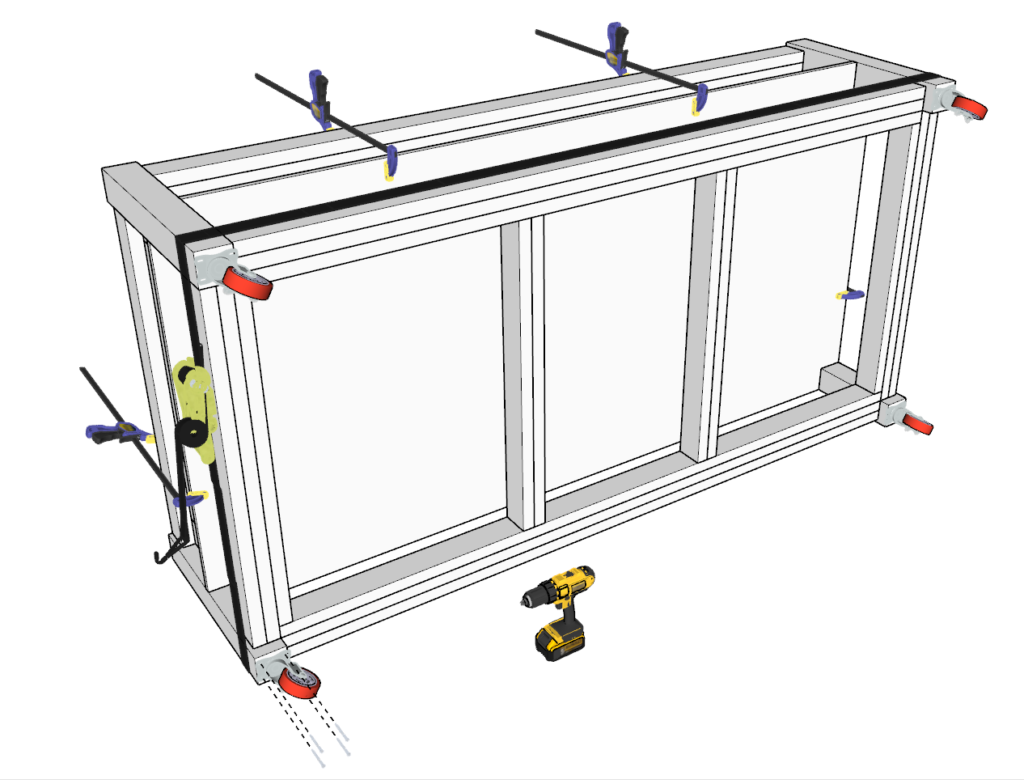 Adding the work bench work surface frame