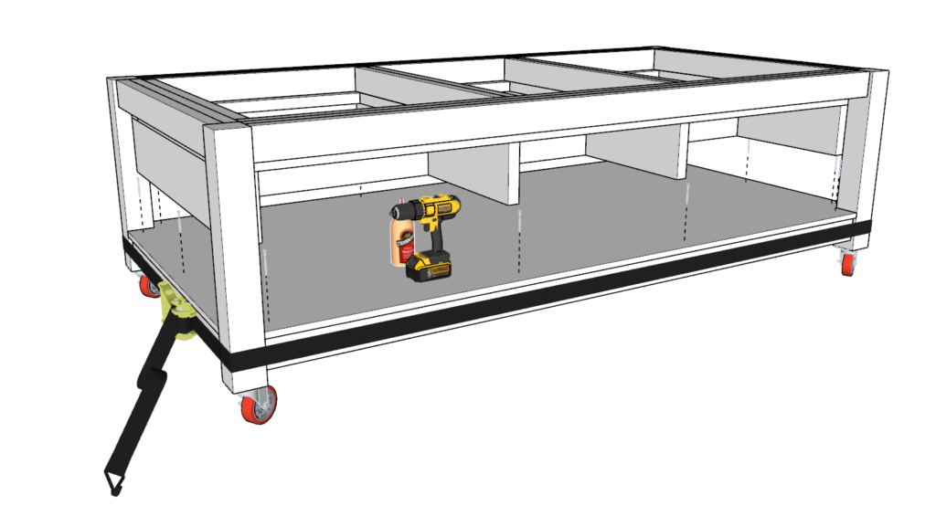 Adding the work bench work surface frame