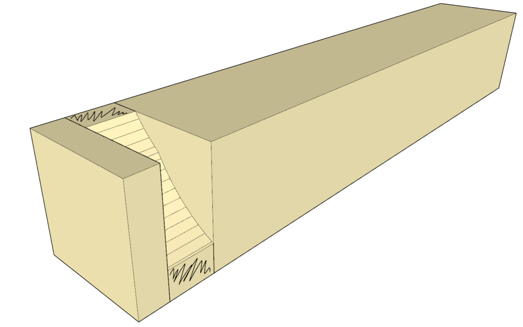 semi-circular groove cut into the table leg