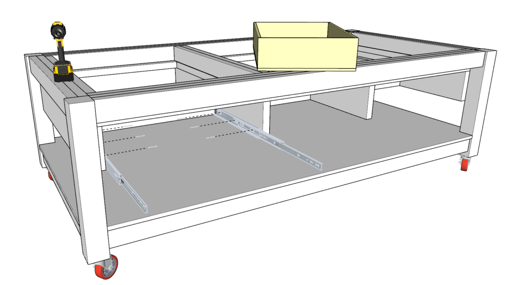 Work bench drawer assembly and installation