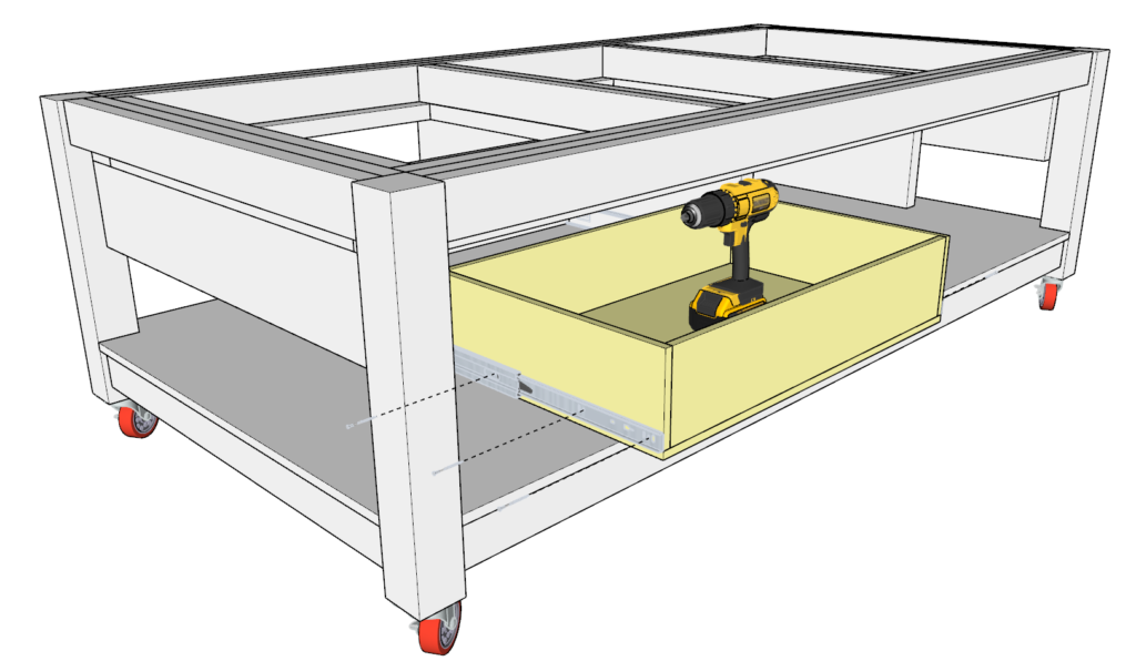 Work bench drawer assembly and installation