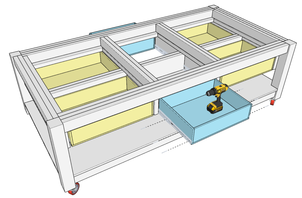 Work bench drawer assembly and installation