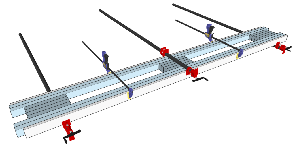 planning wooden boards for the table bench top reinforcement pieces