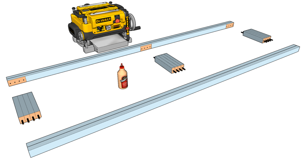 Gluing the table bench reinforcement boards using pipe clamps