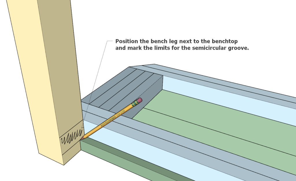 cutting out the semi-circular groove for dinning table bench legs