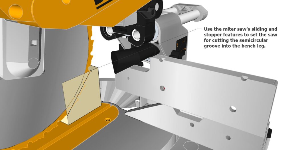 cutting out the semi-circular groove for dinning table bench legs