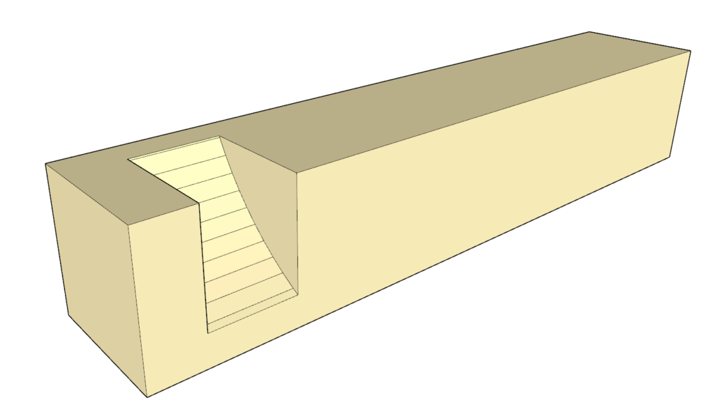 semi-circular groove cut into the table bench leg