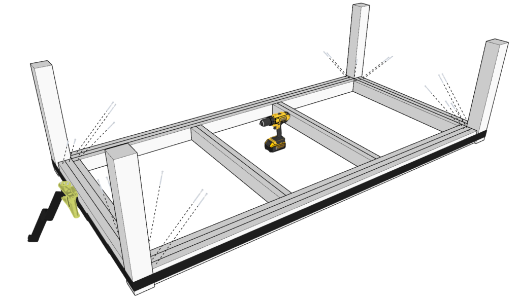 Attaching the legs to the work bench