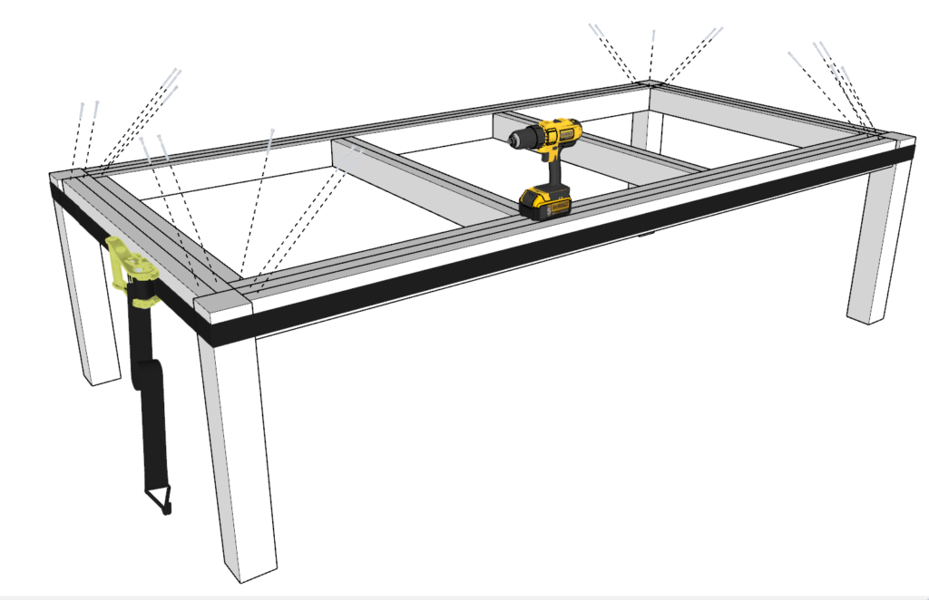 Attaching the legs to the work bench