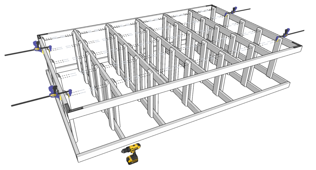 Adding the second frame to the tote storage system