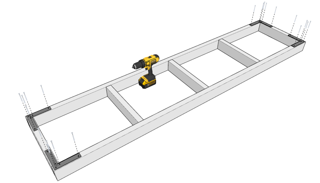 Adding the L-shaped brackets to the ends of the tote rack