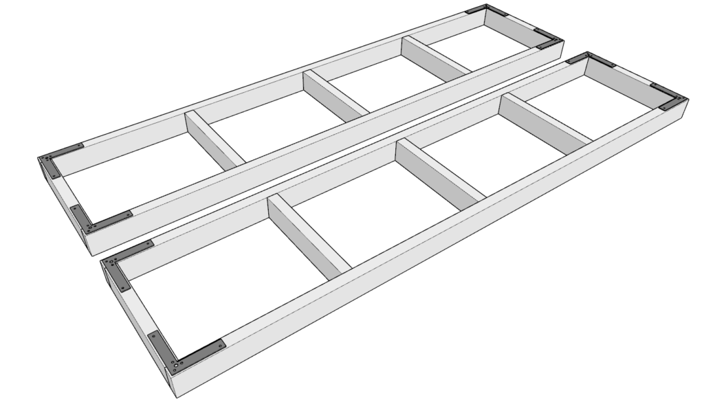 Adding the L-shaped brackets to the ends of the tote rack