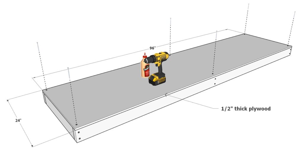 Attaching the plywood to the shelf frame