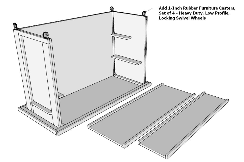 adding 1-Inch Rubber Furniture Casters, Set of 4 - Heavy Duty, Low Profile, Locking Swivel Wheels