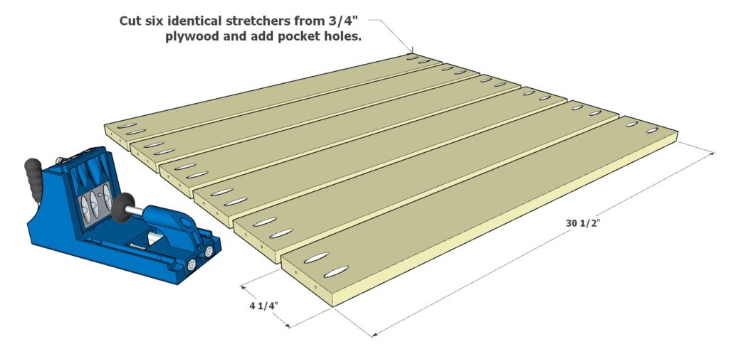 Adding pocket holes into the cabinet stretchers