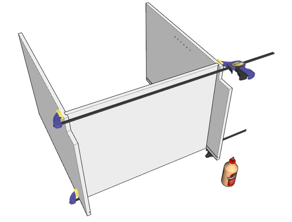 Assembling the cabinet side panel with the cabinet floor panel